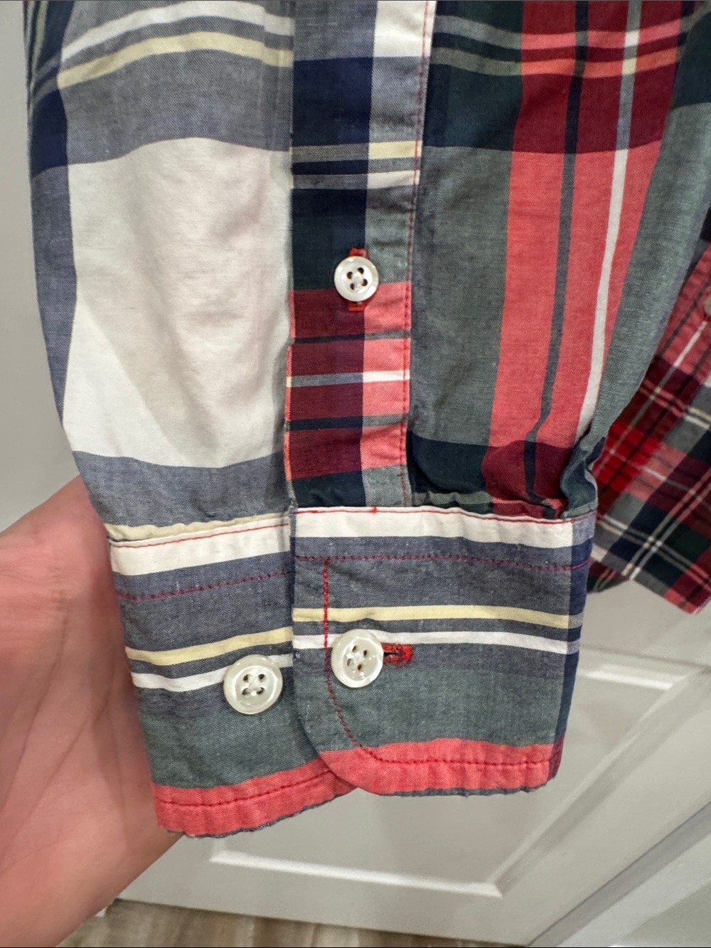 Vintage Nautica Red Navy White Tartan Plaid Button-Down Shirt Size Large - Picture 6 of 11